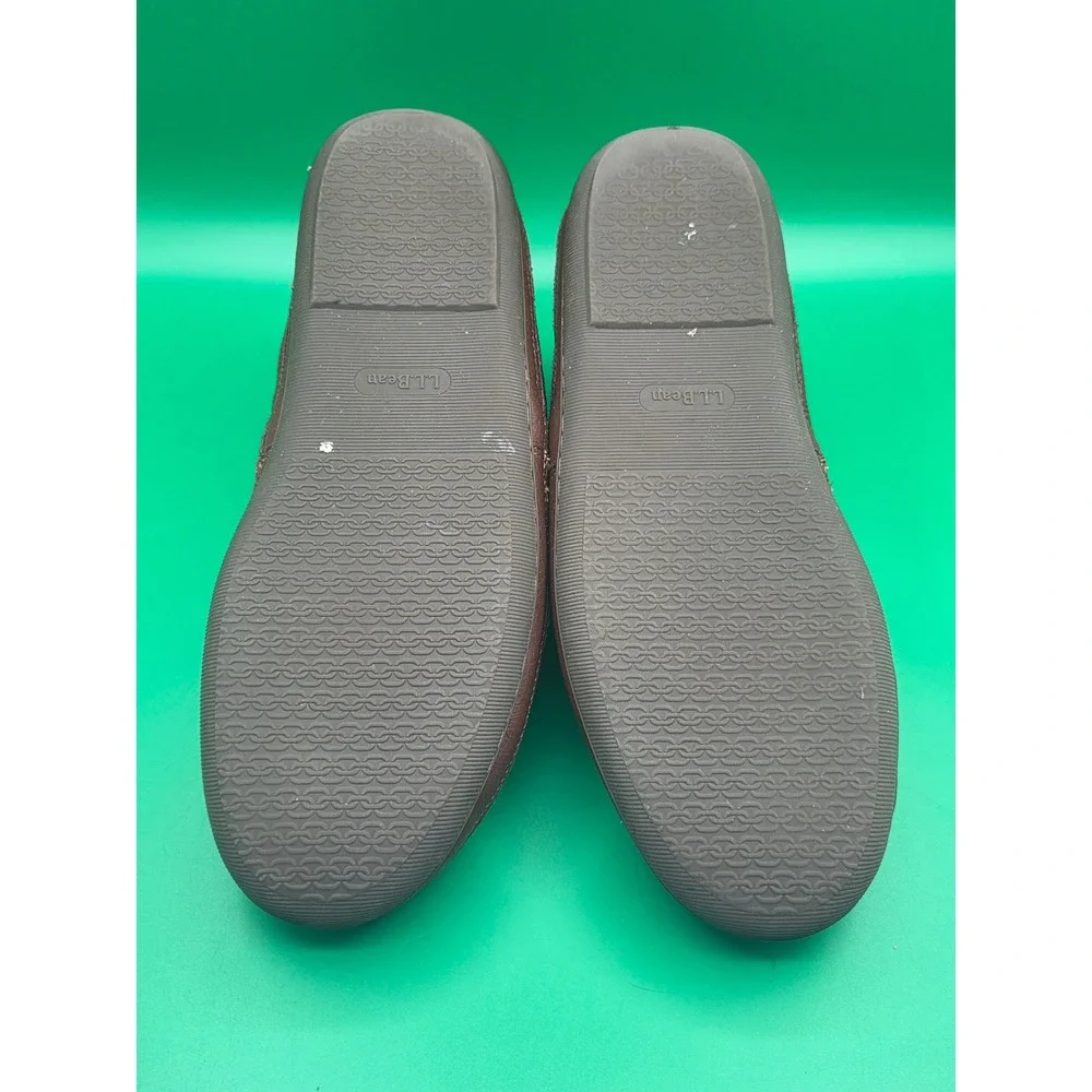LL Bean Mens Handsewn Leather Slippers Brown Scuff House Shoes 13 M 272349